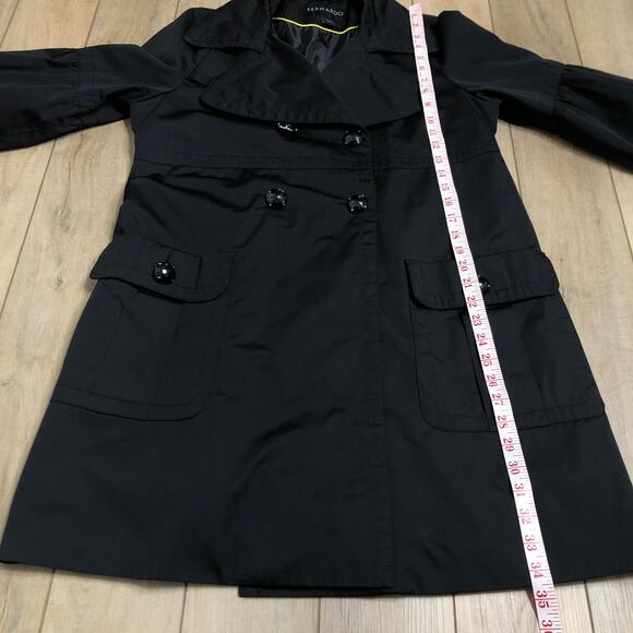 Bernardo Black Double Breasted Lightweight Jewel Button Trench Coat Large - Picture 9 of 9